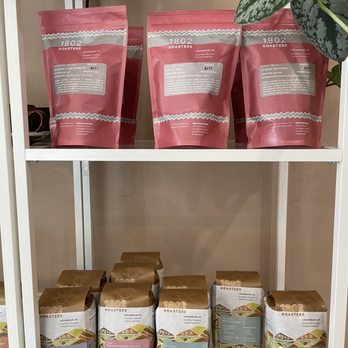 1802 Roasters - The roast their own coffee beans and sell them and some other coffee related item- this is the cute display. - Coffee & Tea Near Me - Los Angeles, California 1802 Roasters - The roast their own coffee beans and sell them and some other coffee related item- this is the cute display. - Coffee & Tea Near Me - Los Angeles, California