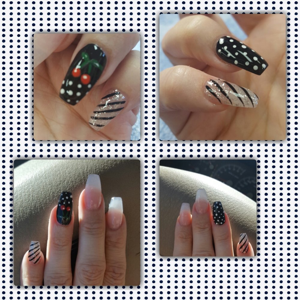 Nail Tech - My latest look for a upcoming wedding Bodiour inspired All about the Cherries and Black and white polkadots Love - Nail Salons Near Me - Henderson, Nevada Nail Tech - My latest look for a upcoming wedding Bodiour inspired All about the Cherries and Black and white polkadots Love - Nail Salons Near Me - Henderson, Nevada
