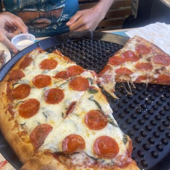 Azar's Gourmet Pizza - Half pepperoni and basil and half pepperoni and sausage well done - Pizza Near Me - Newport Beach, California Azar's Gourmet Pizza - Half pepperoni and basil and half pepperoni and sausage well done - Pizza Near Me - Newport Beach, California