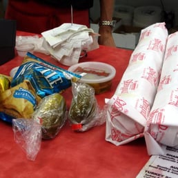 a variety of food items on a table
