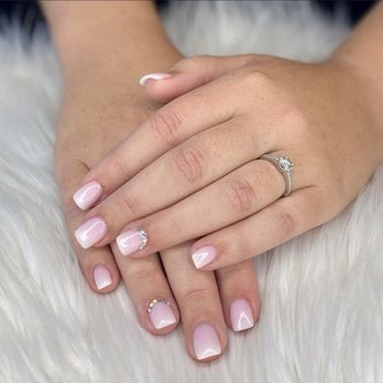 Shiloh Nails & Spa - The final product! Half acrylic with powder and gemstones on each ring finger. - Nail Salons Near Me - Windsor, California Shiloh Nails & Spa - The final product! Half acrylic with powder and gemstones on each ring finger. - Nail Salons Near Me - Windsor, California