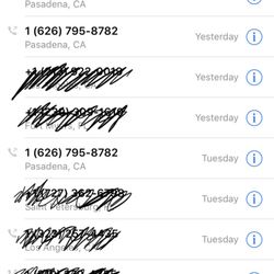 Pasadena Screens - My call log showing the 2 calls on Tuesday, 1 call on Wednesday, and 1 call today.