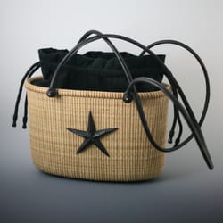 Michael Kane Lightship Baskets - Medium Tote Nantucket Basket by William Kane. Tote has black straps and liner. An ebony starfish adorns the side.