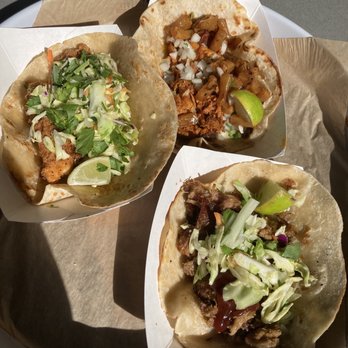Rusty Taco - Fried chicken taco, the rusty taco, and the BBQ taco. All on flour with some salsa on the side. - Tacos Near Me - Scottsdale, Arizona Rusty Taco - Fried chicken taco, the rusty taco, and the BBQ taco. All on flour with some salsa on the side. - Tacos Near Me - Scottsdale, Arizona