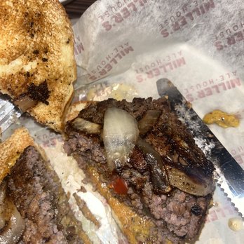 Miller's Ale House - smashed queso burger - burnt caramelized onions. - American Near Me - Ocean Township, New Jersey Miller's Ale House - smashed queso burger - burnt caramelized onions. - American Near Me - Ocean Township, New Jersey