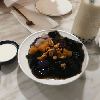 Sugar Miss Tea Cafe - Taro balls herbal jelly ice with Jasmine milk tea - Desserts Near Me - Brooklyn, New York Sugar Miss Tea Cafe - Taro balls herbal jelly ice with Jasmine milk tea - Desserts Near Me - Brooklyn, New York