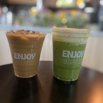 Enjoy Coffee - Iced pear cap and iced banana matcha - Coffee & Tea Near Me - Vacaville, California Enjoy Coffee - Iced pear cap and iced banana matcha - Coffee & Tea Near Me - Vacaville, California