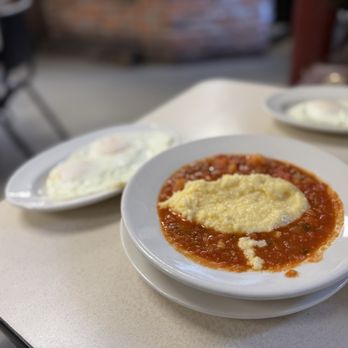 Mother's Restaurant - 2 fried eggs, Grits with Shrimp Creole - Cajun/Creole Near Me - New Orleans, Louisiana Mother's Restaurant - 2 fried eggs, Grits with Shrimp Creole - Cajun/Creole Near Me - New Orleans, Louisiana