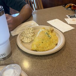 Spinach Mushroom Cheese Omelette with Mac Salad side
