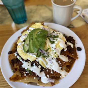Monkey Business Cafe - Chilaquiles with spicy red sauce & chorizo - Sandwiches Near Me - Fullerton, California Monkey Business Cafe - Chilaquiles with spicy red sauce & chorizo - Sandwiches Near Me - Fullerton, California