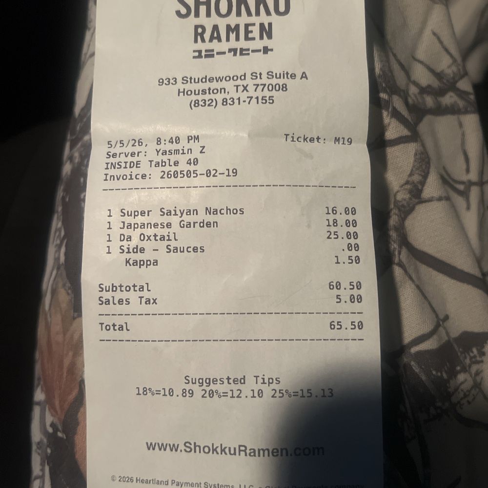 Shokku Ramen - Receipt - Ramen Near Me - Houston, Texas Shokku Ramen - Receipt - Ramen Near Me - Houston, Texas