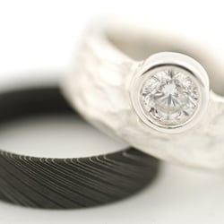 John Paul Designs - Platinum Sterling Silver, Diamond: Stainless Steel Damascus