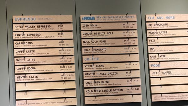 Menu photo 3 Blue Bottle Coffee - Ferry Building San Francisco, CA