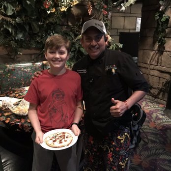 Rainforest Cafe - Executive Chef Fernando Rios with my sons custom pizza! - American Near Me - San Antonio, Texas