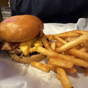 Pork Belly's Eatery & Catering - Pork Burger with fries - New American Near Me - Cedar City, Utah