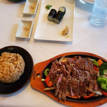 Tsubaki - Beef teriyaki with fried rice and cucumber sushi roll. - Japanese Near Me - Lufkin, Texas