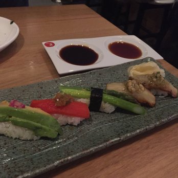 Miku - The Vegetable Nigiri: Avocado, Sweet Red Pepper, Asparagus, and two Eggplants! - Japanese Near Me - Toronto, Ontario Miku - The Vegetable Nigiri: Avocado, Sweet Red Pepper, Asparagus, and two Eggplants! - Japanese Near Me - Toronto, Ontario