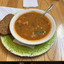 Spicy peanut sweet potato soup. Yummy.