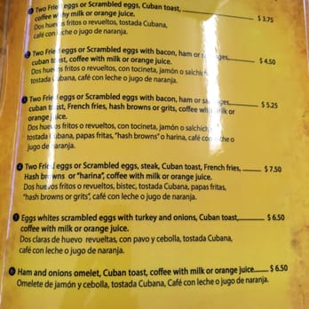 Ranchuelo Coffee Shop - Breakfast menu sample, they always have daily lunch specials - Cuban Near Me - Miami, Florida Ranchuelo Coffee Shop - Breakfast menu sample, they always have daily lunch specials - Cuban Near Me - Miami, Florida