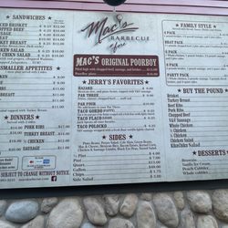 Mac's Barbecue - Menu. Prices may change with inflation is what they told me.