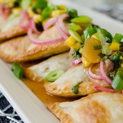 Epicurean Element - Baked Samosa Empanadas with Picked Onions and Mango Chutney