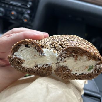 BO's Bagels - Russian Rye with Scallion Cream Cheese Scooped - Bagels Near Me - New York, New York BO's Bagels - Russian Rye with Scallion Cream Cheese Scooped - Bagels Near Me - New York, New York