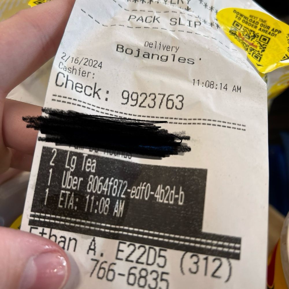 Bojangles - Receipt where it says I ordered large teas - Southern Near Me - Statesville, North Carolina Bojangles - Receipt where it says I ordered large teas - Southern Near Me - Statesville, North Carolina