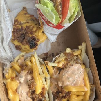 In-N-Out Burger - double double protein and animal style, animal style fries, and cheese patty with grilled onions - Burgers Near Me - Anaheim Hills, California