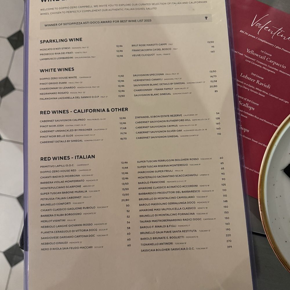 Doppio Zero Campbell - Wine menu - Italian Near Me - Campbell, California Doppio Zero Campbell - Wine menu - Italian Near Me - Campbell, California
