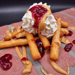 Fire 150 Grill & Fry - Funnel cake fries with Reese's PB Sauce, jelly, and whipped cream