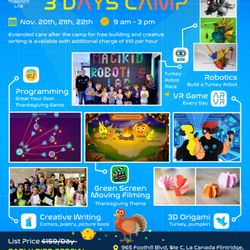 Magikid Robotics Lab - Turkey season coming soon! Explore a variety of stem skills and projects at our Thanksgiving Camp!