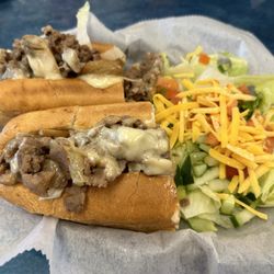 Spring Garden Bakery & Cafe - Steak, mushroom & cheese sub (no mayo or oil/vinegar) and side salad with ranch.