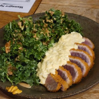 Zigu - Ahi tonkatsu served with a generous serving of Kale salad - Seafood Near Me - Honolulu, Hawaii