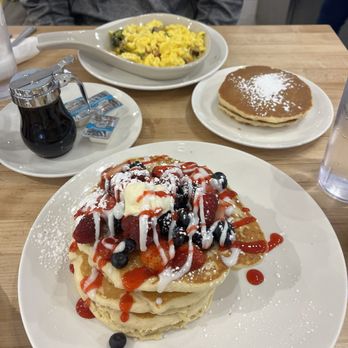 Eggsquisite Cafe - Rockwall - Gluten free berry pancakes and scramble - Breakfast & Brunch Near Me - Rockwall, Texas