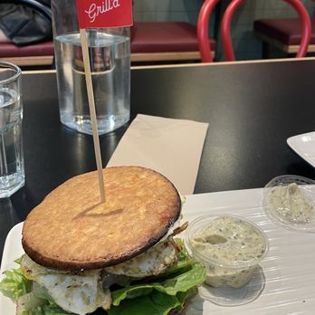 Grill'd - World Square - Almighty burger with egg, cheese, pickled beets, onions, and lettuce on a low carb bun - Burgers Near Me - Sydney, NSW Grill'd - World Square - Almighty burger with egg, cheese, pickled beets, onions, and lettuce on a low carb bun - Burgers Near Me - Sydney, NSW