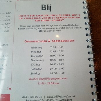 Restaurant Blij - Hours. Kid menu available too. - French Near Me - Rotterdam, ZH