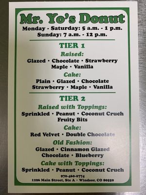 Menu photo 1 Mr. Yo's Donut Windsor, CO Menu photo 1 Mr. Yo's Donut Windsor, CO