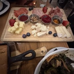 Meat and cheese charcuterie board.