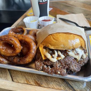 Johnny Boi - Fat Boi Burger and side of Onions Rings - Burgers Near Me - Richmond, California