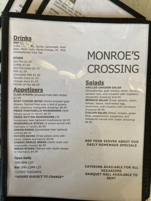 Menu photo 1 Monroe's Crossing New Carlisle, IN Menu photo 1 Monroe's Crossing New Carlisle, IN