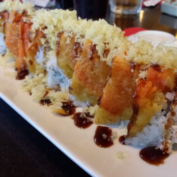 Shogun Restaurant - My custom vegan roll. Spicy tofu and veggie tempura wrapped with rice-covered suit paper topped with crunch and teriyaki sauce. - Japanese Near Me - Corona, California Shogun Restaurant - My custom vegan roll. Spicy tofu and veggie tempura wrapped with rice-covered suit paper topped with crunch and teriyaki sauce. - Japanese Near Me - Corona, California
