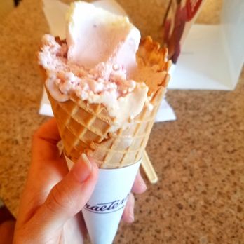 Graeter's Ice Cream - Peach and strawberry in a waffle cone - Candy Stores Near Me - Cincinnati, Ohio Graeter's Ice Cream - Peach and strawberry in a waffle cone - Candy Stores Near Me - Cincinnati, Ohio