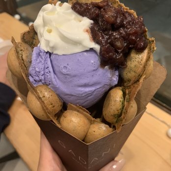 Gadani - Matcha Egg Puffs, Ube Ice Cream, Whip cream and Red Beans. - Coffee & Tea Near Me - Berkeley, California Gadani - Matcha Egg Puffs, Ube Ice Cream, Whip cream and Red Beans. - Coffee & Tea Near Me - Berkeley, California