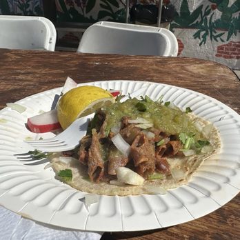 Santa Cecilia - Tripas taco with onion / cilantro, salsa and lemon - Mexican Near Me - Los Angeles, California Santa Cecilia - Tripas taco with onion / cilantro, salsa and lemon - Mexican Near Me - Los Angeles, California