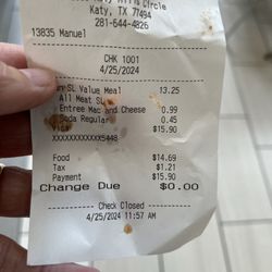 Villa Fresh Italian Kitchen - Proof of what was charged versus what was supposed to be.