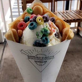Milkcraft - Waffle bubblecone with milk and cereal (fruit loops) flavor - Desserts Near Me - Fairfield, Connecticut Milkcraft - Waffle bubblecone with milk and cereal (fruit loops) flavor - Desserts Near Me - Fairfield, Connecticut