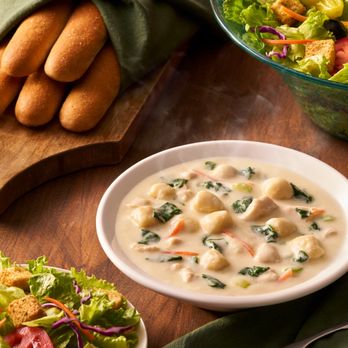 Olive Garden Italian Restaurant - Chicken & Gnocchi: A creamy soup made with roasted chicken, Italian dumplings and spinach. - Italian Near Me - Eagan, Minnesota Olive Garden Italian Restaurant - Chicken & Gnocchi: A creamy soup made with roasted chicken, Italian dumplings and spinach. - Italian Near Me - Eagan, Minnesota
