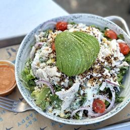 First Avocado & Quinoa Superfood Ensalada with chicken.