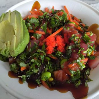 Poke Poke - Create Own: brown rice, salmon, tuna, tobiko, scallion, cilantro, carrot, edamame, avocado, teriyaki/shoyu sauces - Poke Near Me - Madison, Wisconsin Poke Poke - Create Own: brown rice, salmon, tuna, tobiko, scallion, cilantro, carrot, edamame, avocado, teriyaki/shoyu sauces - Poke Near Me - Madison, Wisconsin