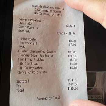 Basin Seafood & Spirits - Bill - Seafood Near Me - New Orleans, Louisiana